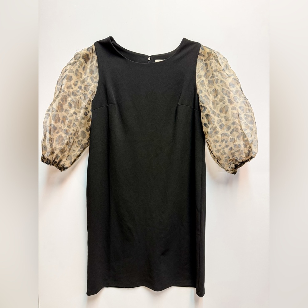 Cato Black Dress with Sheer Leopard Print Sleeves